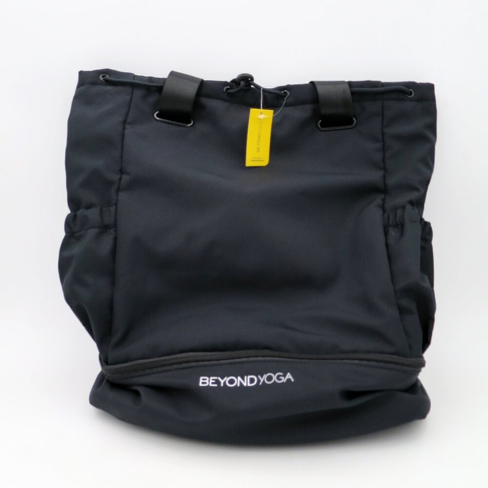 NWT Beyond Yoga Black Drawstring Convertible Gym Backpack w Bottom Compartment